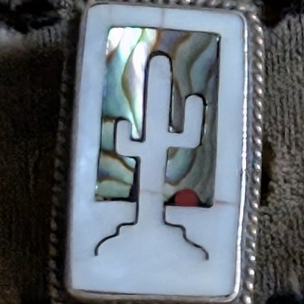Zuni Saguaro Inlay Silver Ring - Picture 2 of 3